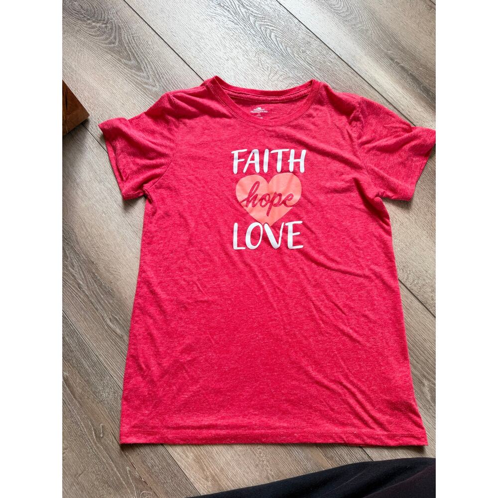 Celebrate Valentines Day Lovely Red 'Faith Hope Love' T-Shirt - Small - Picture 4 of 6
